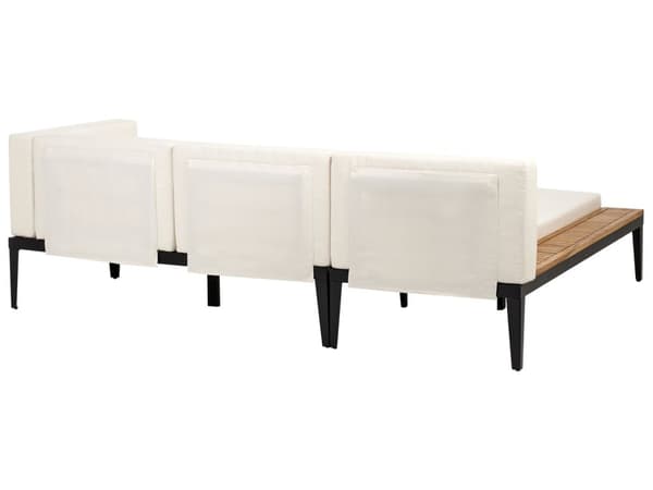 Loungesæt Beige Akacietræ 3 Personers Udendørs Hjørnesofa Moderne Loungemøbler med Sofabord og Fodskammel til Terrasse Have Indretning