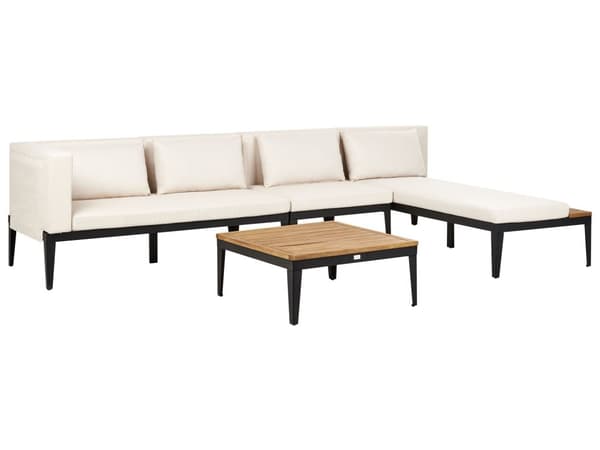 Loungesæt Beige Akacietræ 4 Personers Udendørs Hjørnesofa Moderne Loungemøbler med Sofabord til Terrasse Have Indretning