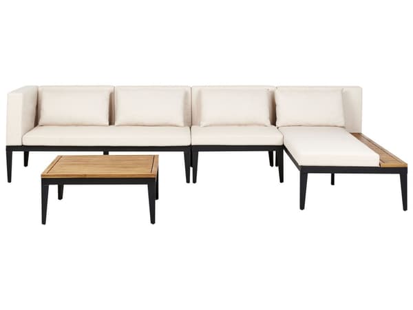 Loungesæt Beige Akacietræ 4 Personers Udendørs Hjørnesofa Moderne Loungemøbler med Sofabord til Terrasse Have Indretning