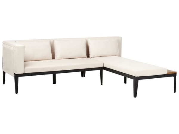 Loungesæt Beige Akacietræ 3 Personers Udendørs Hjørnesofa Moderne Loungemøbler med Sofabord og Fodskammel til Terrasse Have Indretning