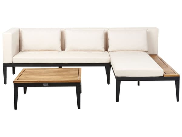 Loungesæt Beige Akacietræ 3 Personers Udendørs Hjørnesofa Moderne Loungemøbler med Sofabord til Terrasse Have Indretning