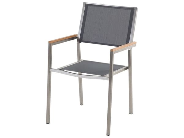 4-personers havesæt Rundt bord i sølvfarvet stål med lamelstole med gennemsigtig glasplade Moderne design