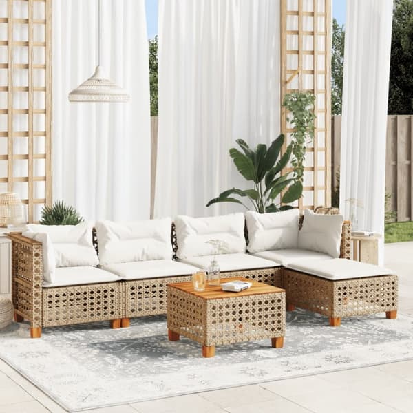 Soffgrupp för trädgården med dynor 6 delar beige konstrotting