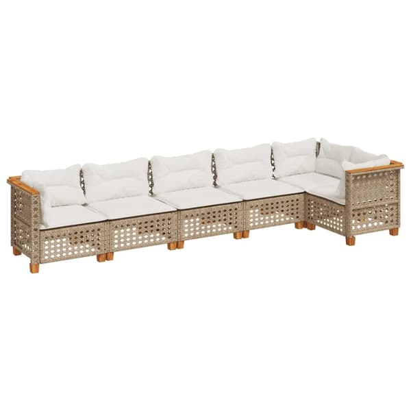 Soffgrupp för trädgården med dynor 6 delar beige konstrotting