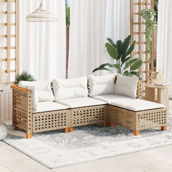 Soffgrupp för trädgård med dynor 4 delar beige konstrotting