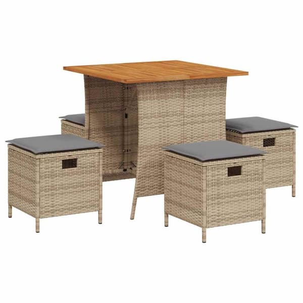 Matgrupp för trädgården med dynor 5 delar beige konstrotting