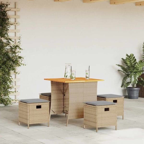 Matgrupp för trädgården med dynor 5 delar beige konstrotting