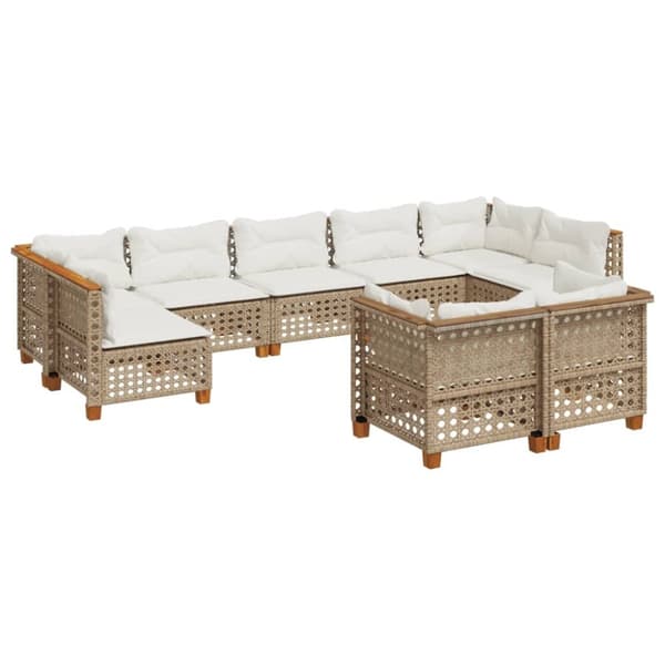 Soffgrupp för trädgården med dynor 9 delar beige konstrotting
