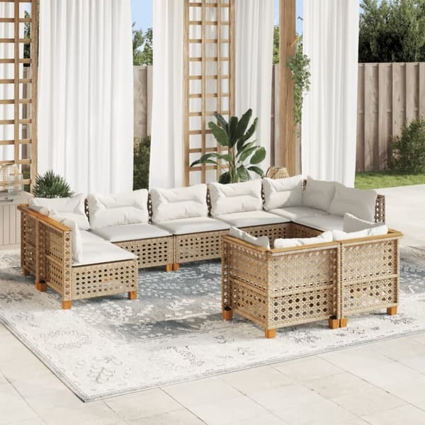 Soffgrupp för trädgården med dynor 9 delar beige konstrotting
