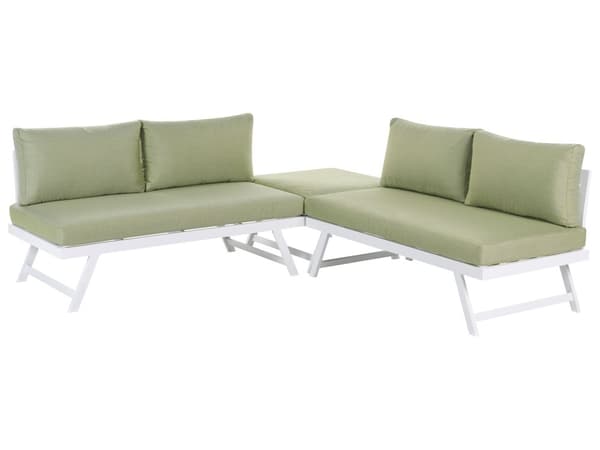 5-seters loungesett Hvit ramme i aluminium Grønne sitteputer Hjørnesofa Salongbord Justerbare seter Moderne design Hagemøbler