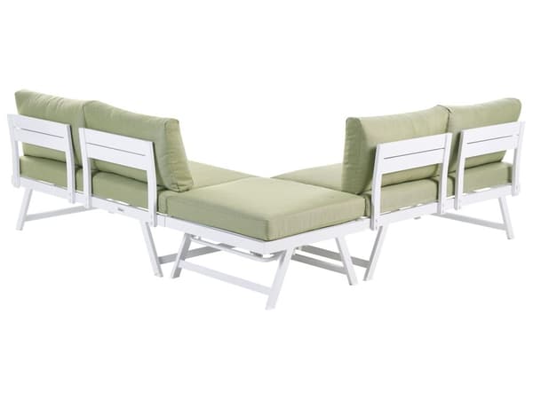 5-seters loungesett Hvit ramme i aluminium Grønne sitteputer Hjørnesofa Salongbord Justerbare seter Moderne design Hagemøbler