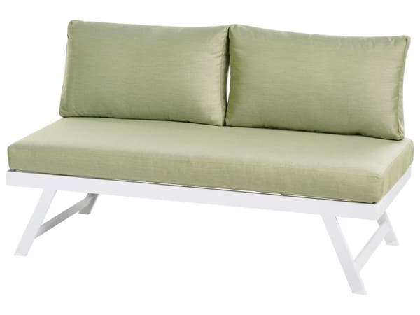 5-seters loungesett Hvit ramme i aluminium Grønne sitteputer Hjørnesofa Salongbord Justerbare seter Moderne design Hagemøbler