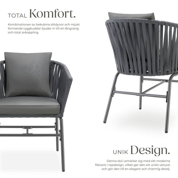Set med trädgårdsstolar Valeiras i repdesign, inklusive tjocka dynor - Uppsättning om 4