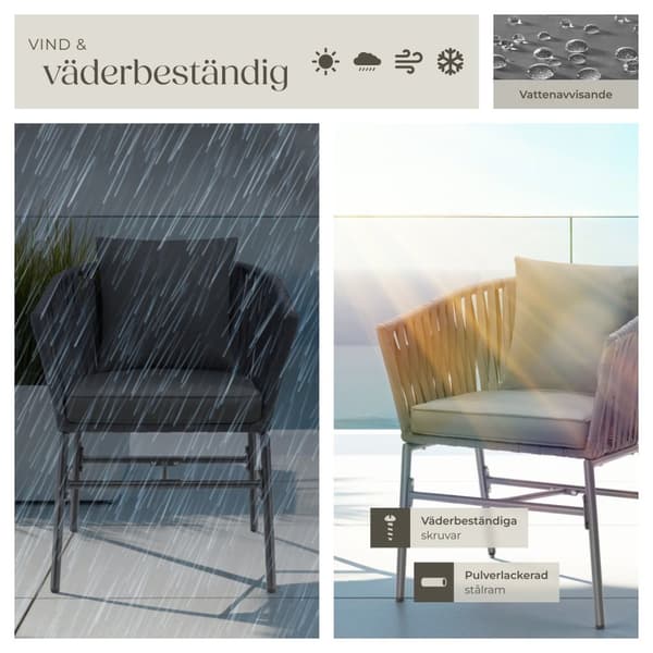 Set med trädgårdsstolar Valeiras i repdesign, inklusive tjocka dynor - Uppsättning om 4