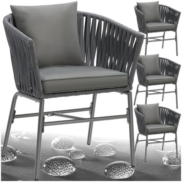 Set med trädgårdsstolar Valeiras i repdesign, inklusive tjocka dynor - Uppsättning om 4