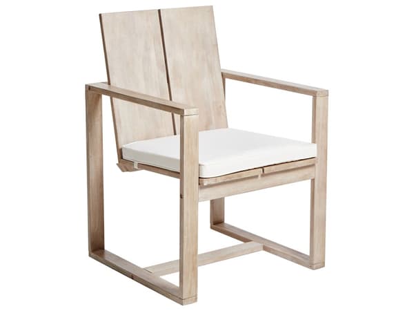 Utendørs spisegruppe Lyst akasietre 230 x 100 cm 6 stoler Off-white sitteputer Armlener Rustikk stil Hagemøbler