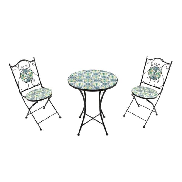 AXI Amélie Balkong Bistroset, 2 stolar 1 bord, Mosaik Veranda Bistroset Gul/Blå - Trädgårdsbistroset, Mosaik Bistrobord för Trädgård/Balkong/Terrass