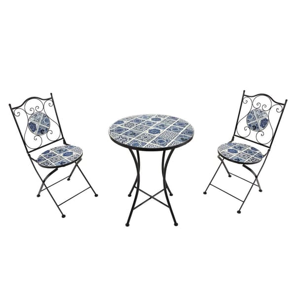AXI Amélie Balcony Bistro Set, 2 tuolia 1 pöytä, Mosaic Veranda Bistro Set Delft Blue - Puutarha Bistro Set, Mosaiikki Bistro pöytä