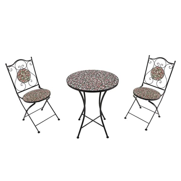 AXI Amélie Balkon Bistro Sæt, 2 stole 1 bord, Mosaik Veranda Bistro Sæt Pink Rose - Have Bistro Sæt, Mosaik Bistro Bord til Have/Balkon/Terrasse