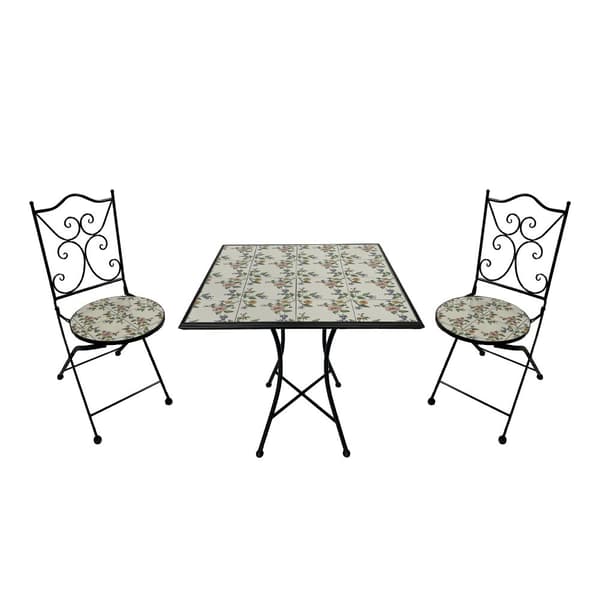 AXI Camilla Bistroset Balkong, 2 stolar 1 bord, Blommig rosa mosaik Veranda Bistro Set - Bistro Set Trädgård, Mosaik Bistro Bord för