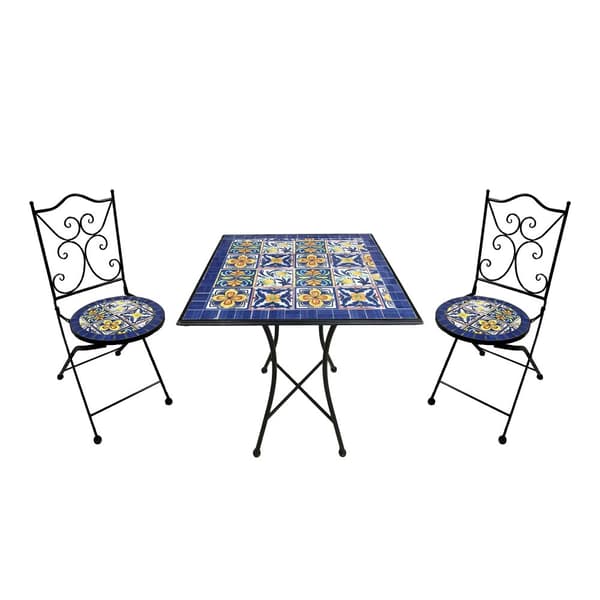 AXI Camilla Bistroset Balkong, 2 stolar 1 bord, Medelhavsblå mosaik Veranda Bistro Set - Bistro Set Trädgård, Mosaik Bistro Bord för