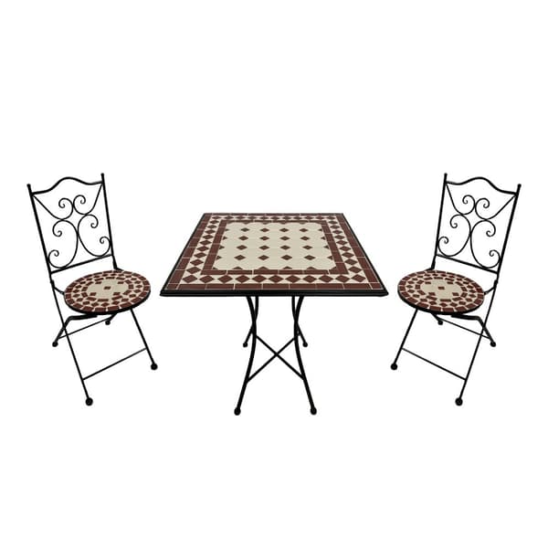 AXI Camilla Bistroset Balkong, 2 stolar 1 bord, Mosaic Veranda Bistro Set, Rød/Hvid - Bistro Set Trädgård, Mosaic Bistro Bord för