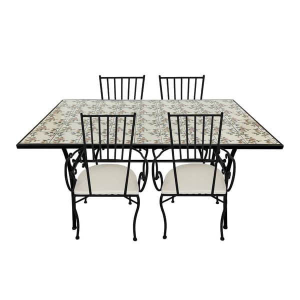 AXI Leonie Bistroset Balkong, 4 stolar 1 bord, Mosaic Veranda Bistro Set, Blomstret pink - Bistro Set Trädgård, Mosaic Bistro Bord för