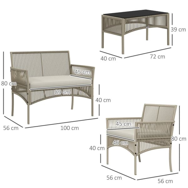 Rootz 4 -stycken trädgårdsmöbler set - utomhus soffa - uteplats fåtöljer - väderbeständig - 100 cm x 56 cm x 80 cm soffa