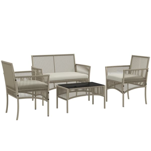 Rootz 4 -stycken trädgårdsmöbler set - utomhus soffa - uteplats fåtöljer - väderbeständig - 100 cm x 56 cm x 80 cm soffa