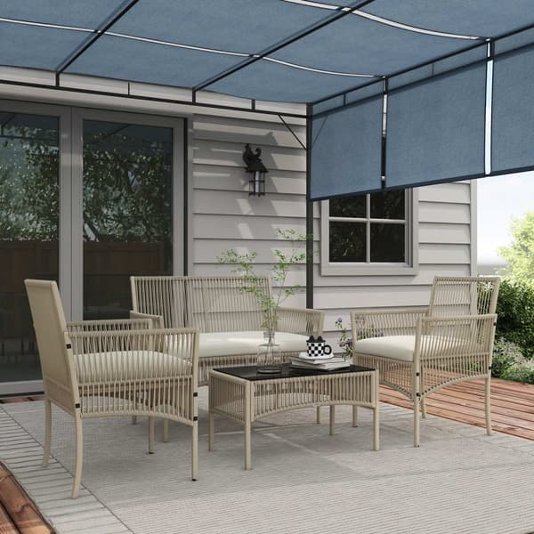 Rootz 4 -stycken trädgårdsmöbler set - utomhus soffa - uteplats fåtöljer - väderbeständig - 100 cm x 56 cm x 80 cm soffa