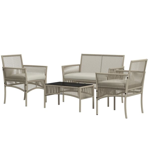 Rootz 4 -stycken trädgårdsmöbler set - utomhus soffa - uteplats fåtöljer - väderbeständig - 100 cm x 56 cm x 80 cm soffa