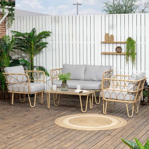 Rootz Garden Furniture Set - Outdoor SOFA - Uteplats Fåtöljer - Tempererat glasbord - UV -resistent - soffa: 129x71.5x69cm, fåtölj: 66x71.5x69cm