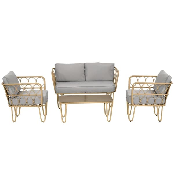 Rootz Garden Furniture Set - Outdoor SOFA - Uteplats Fåtöljer - Tempererat glasbord - UV -resistent - soffa: 129x71.5x69cm, fåtölj: 66x71.5x69cm