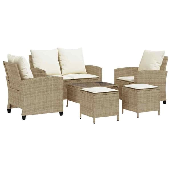 vidaXL sofasæt til haven 6 dele med hynder polyrattan beige