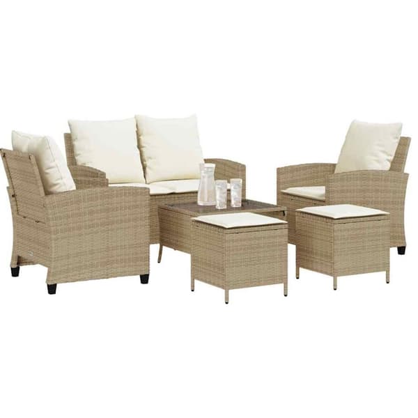 vidaXL sofasæt til haven 6 dele med hynder polyrattan beige