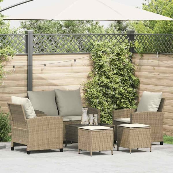 vidaXL sofasæt til haven 6 dele med hynder polyrattan beige