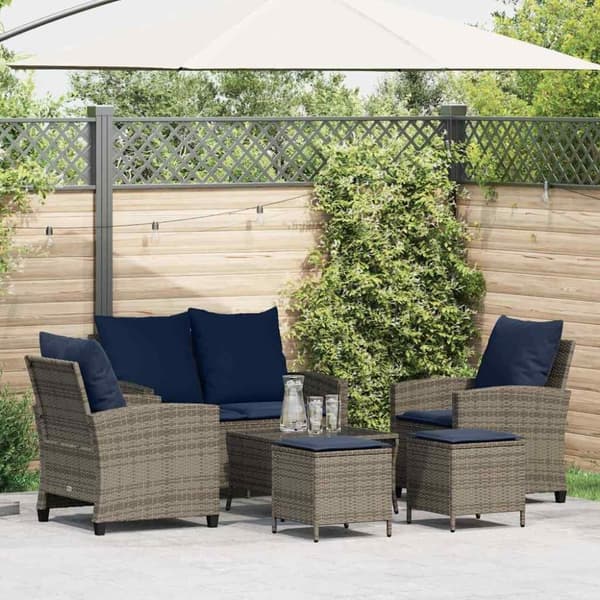 vidaXL sofasæt til haven 6 dele med hynder polyrattan grå
