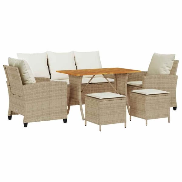 vidaXL Soffgrupp för trädgården med dynor 6 delar beige konstrotting