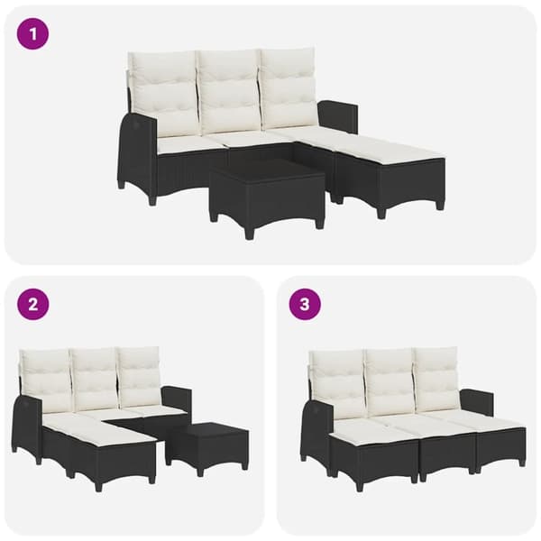 vidaXL sofasæt til haven 3 dele med hynder L-formet polyrattan sort