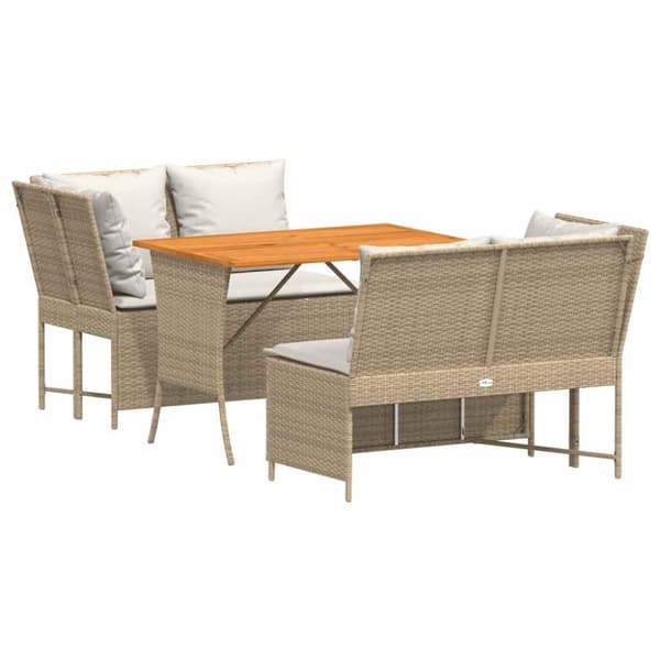 vidaXL Soffgrupp för trädgården 3 delar med dynor beige konstrotting