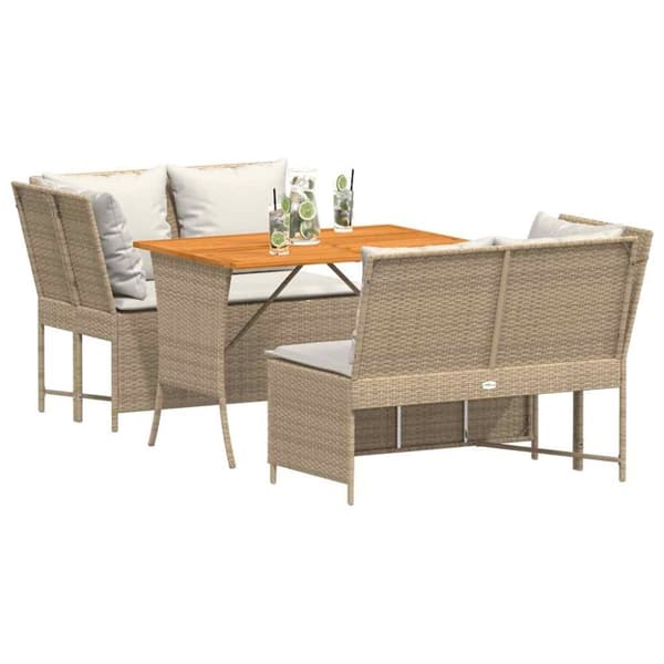 vidaXL Soffgrupp för trädgården 3 delar med dynor beige konstrotting