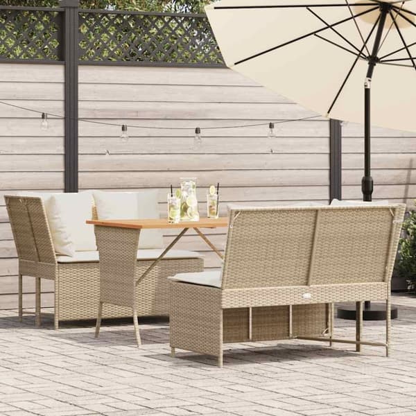 vidaXL Soffgrupp för trädgården 3 delar med dynor beige konstrotting