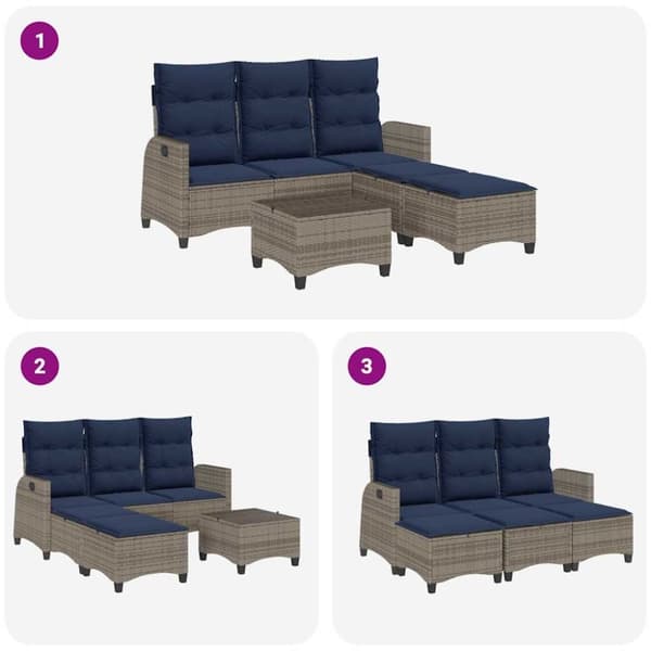 vidaXL sofasæt til haven 3 dele med hynder L-formet polyrattan grå