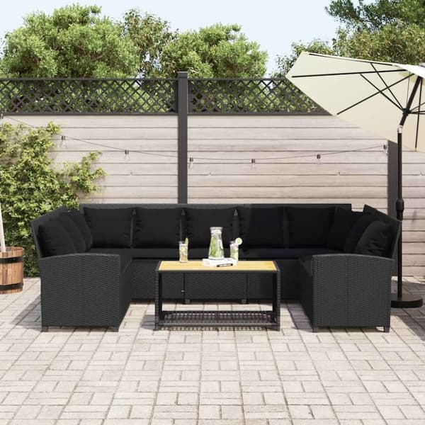 vidaXL havesofa med hynder polyrattan sort