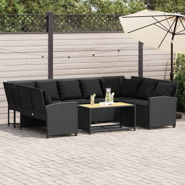 vidaXL havesofa med hynder polyrattan sort