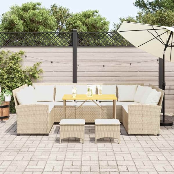vidaXL Soffgrupp för trädgård med dynor 4 delar beige konstrotting