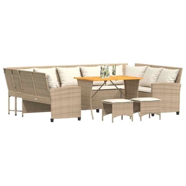 vidaXL Soffgrupp för trädgård med dynor 4 delar beige konstrotting