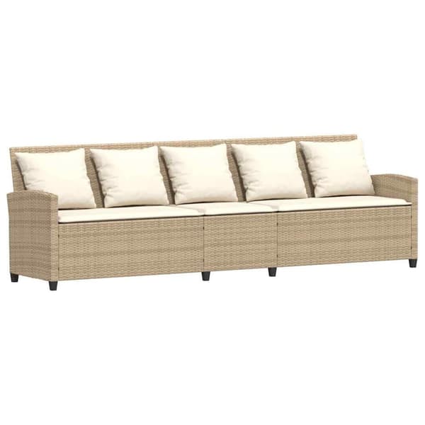 vidaXL Soffgrupp för trädgård med dynor 4 delar beige konstrotting