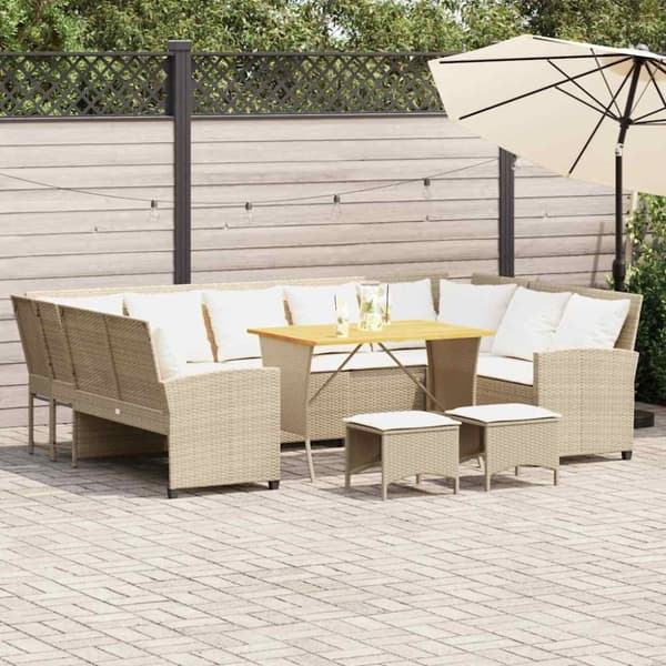 vidaXL Soffgrupp för trädgård med dynor 4 delar beige konstrotting