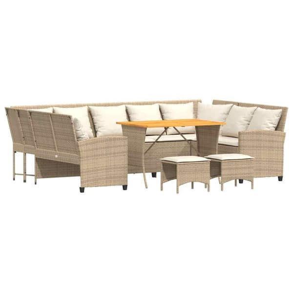 vidaXL Soffgrupp för trädgård med dynor 4 delar beige konstrotting